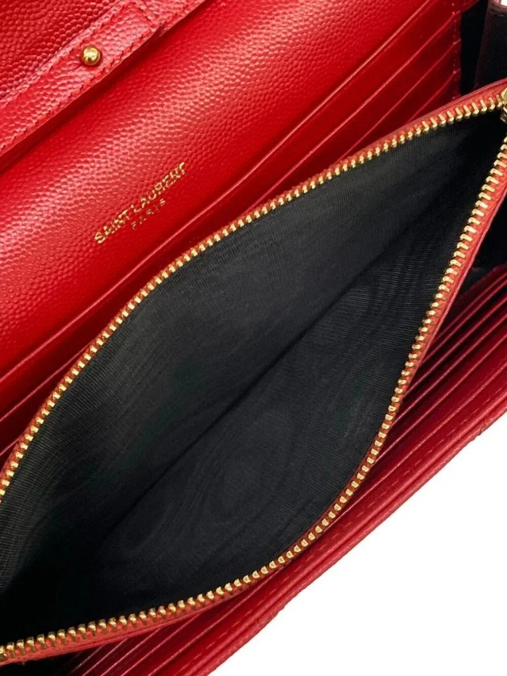 SAINT LAURENT PARIS Monogram Chain Wallet 377828 Red Leather Other Style Wallet - Picture 5 of 12